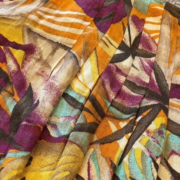 Lafayette 148 New York Tropical Floral Linen Pleated Skirt, Mid Length, Gold, 8 - Picture 10 of 13